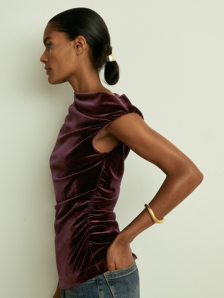 Reiss Berry Dylan Velvet Drape Off-Shoulder Top - Image 1 of 6
