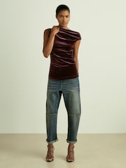 Reiss Berry Dylan Velvet Drape Off-Shoulder Top - Image 3 of 6