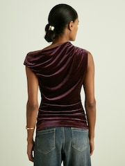 Reiss Berry Dylan Velvet Drape Off-Shoulder Top - Image 5 of 6