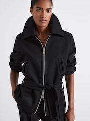 Reiss Black Ada Atelier Virgin Wool-Blend Belted Coat - Image 1 of 5