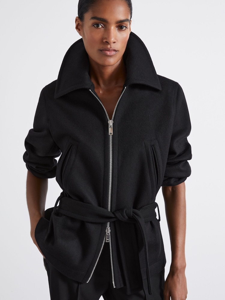 Reiss Black Ada Atelier Virgin Wool-Blend Belted Coat - Image 1 of 5