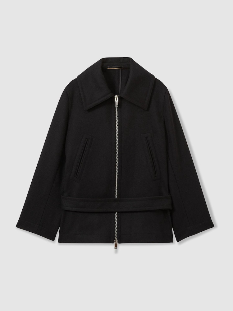 Reiss Black Ada Atelier Virgin Wool-Blend Belted Coat - Image 2 of 5