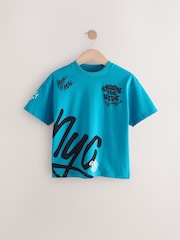 Blue Graffiti Relaxed Fit Short Sleeve Graphic Print T-Shirt (3-16yrs) - Image 1 of 4