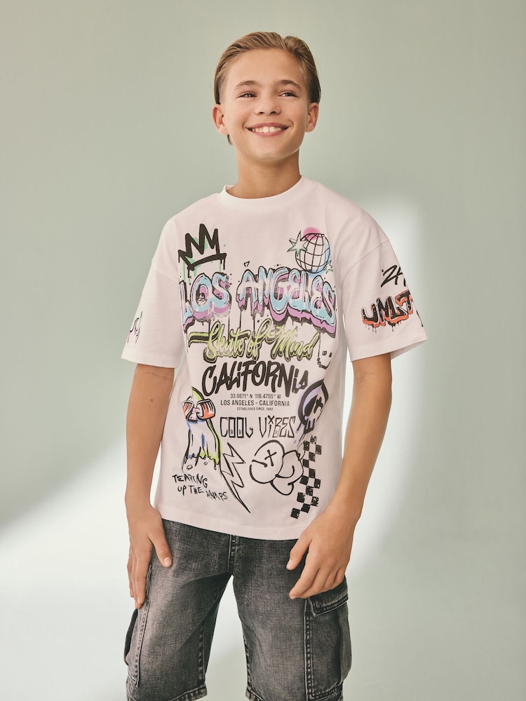 White Graffiti Relaxed Fit Short Sleeve Graphic Print T-Shirt (3-16yrs) - Image 1 of 7