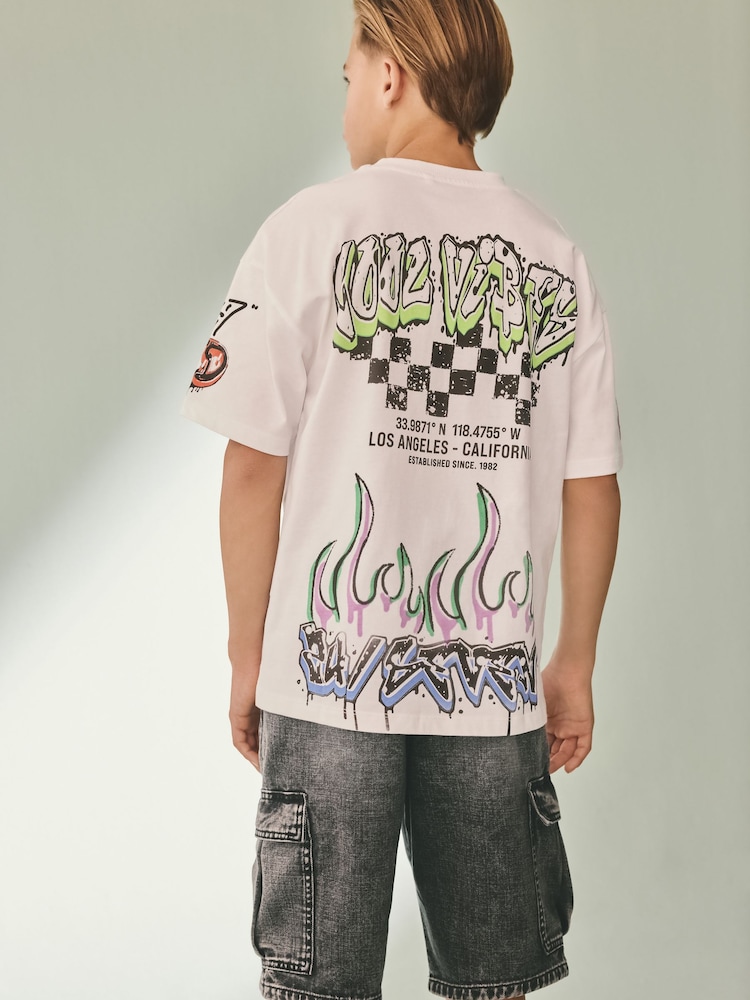 White Graffiti Relaxed Fit Short Sleeve Graphic Print T-Shirt (3-16yrs) - Image 2 of 7