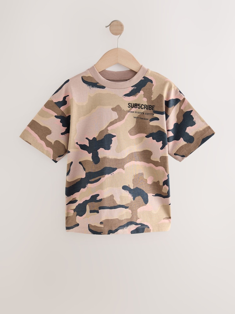 Khaki Green Camo Relaxed Fit Short Sleeve Graphic Print T-Shirt (3-16yrs) - Image 1 of 4