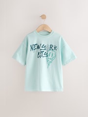 Light Blue Relaxed Fit Washed Short Sleeve Graphic Print 100% Cotton T-Shirt (3-16yrs) - Image 1 of 4