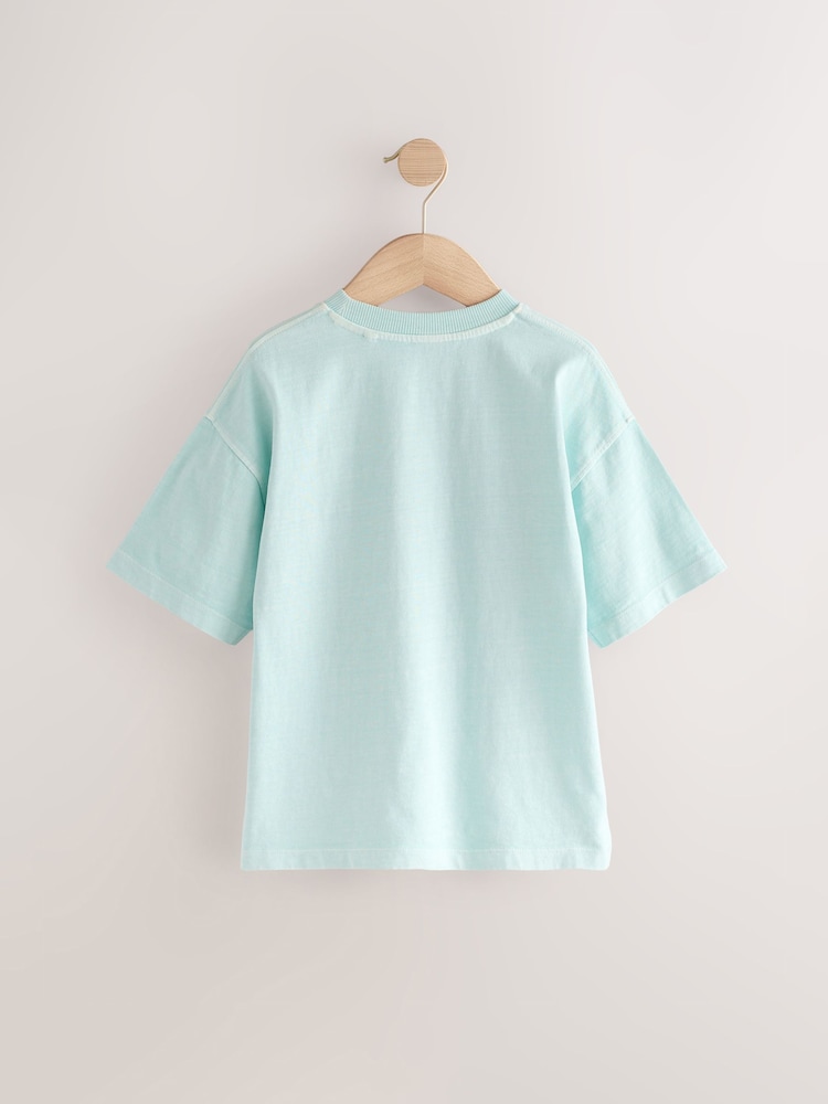 Light Blue Relaxed Fit Washed Short Sleeve Graphic Print 100% Cotton T-Shirt (3-16yrs) - Image 2 of 4