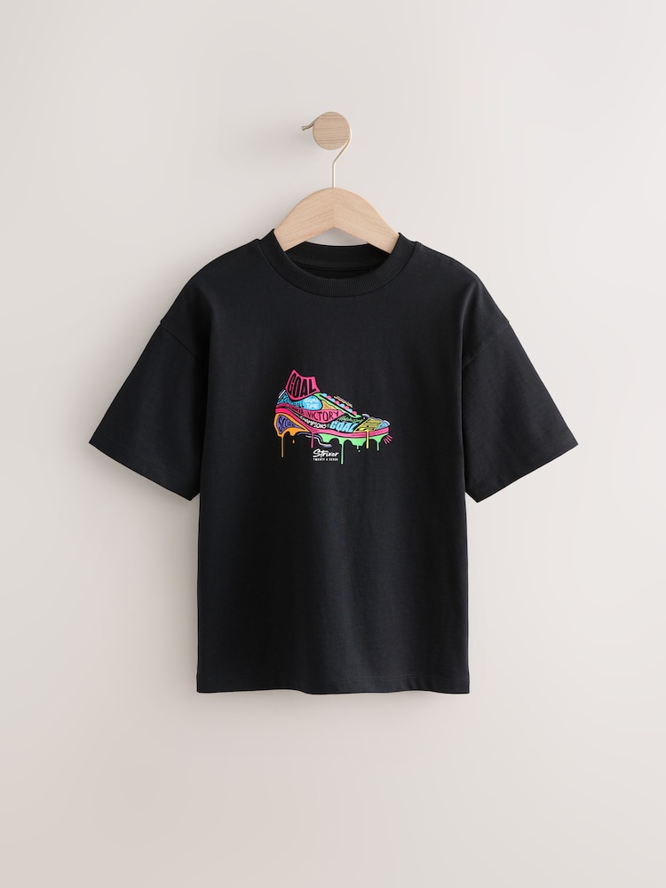 Black/ Brights Football Boot Relaxed Fit Short Sleeve Graphic Print T-Shirt (3-16yrs) - Image 1 of 4