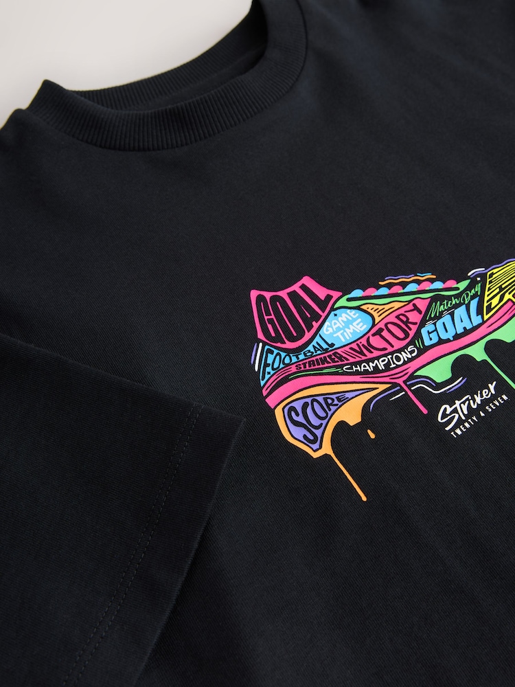 Black/ Brights Football Boot Relaxed Fit Short Sleeve Graphic Print T-Shirt (3-16yrs) - Image 4 of 4
