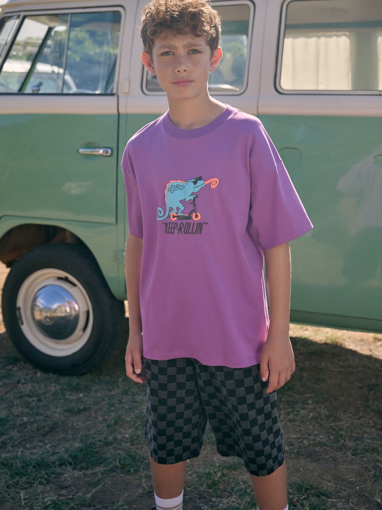 Violet motif lézard - T-shirt décontracté à manches courtes imprimé graphique (3-16ans) - Image 1 of 7