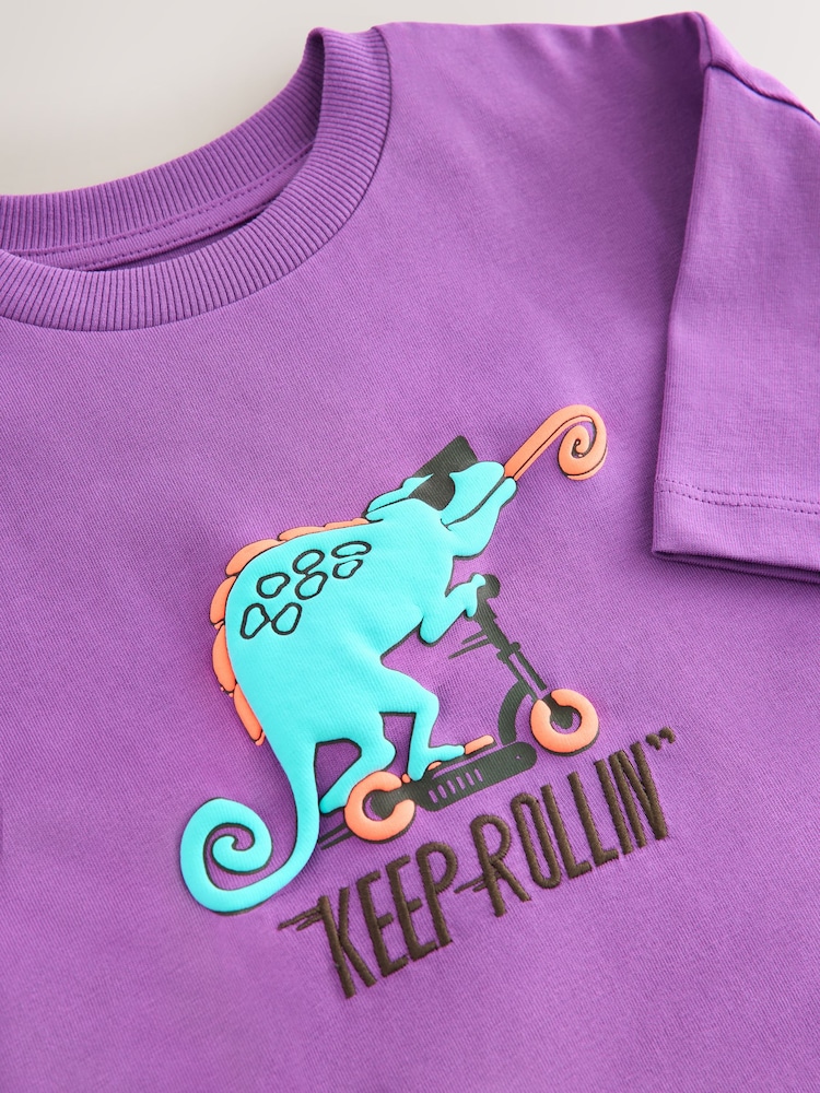 Violet motif lézard - T-shirt décontracté à manches courtes imprimé graphique (3-16ans) - Image 7 of 7