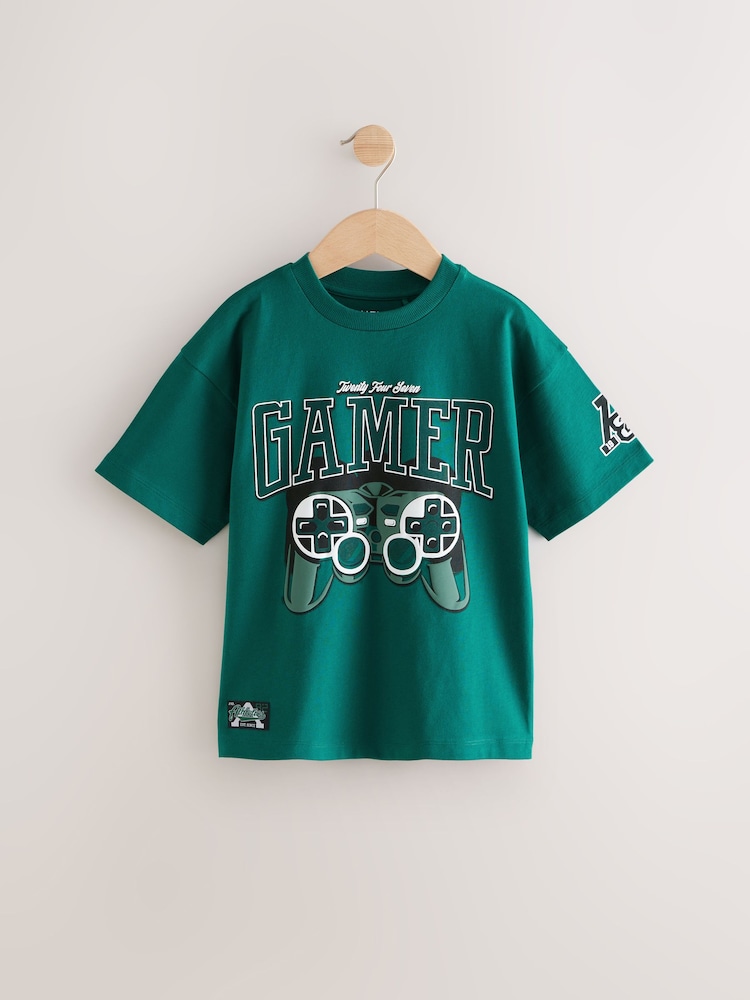 Green Gamer Relaxed Fit Short Sleeve Graphic Print T-Shirt (3-16yrs) - Image 1 of 4