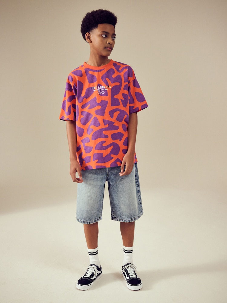 Red/Purple Relaxed Fit Short Sleeve All-Over Print 100% Cotton T-Shirt (3-16yrs) - Image 2 of 4 Red/Purple Relaxed Fit Short Sleeve All-Over Print 100% Cotton T-Shirt (3-16yrs) - Image 2 of 4