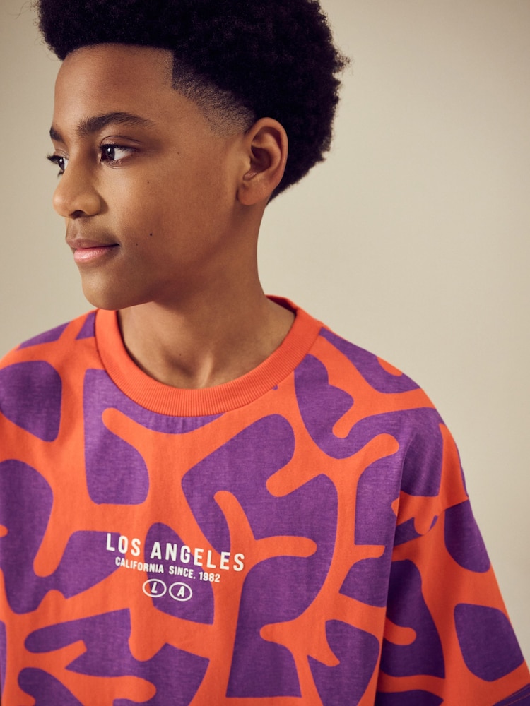 Red/Purple Relaxed Fit Short Sleeve All-Over Print 100% Cotton T-Shirt (3-16yrs) - Image 4 of 4 Red/Purple Relaxed Fit Short Sleeve All-Over Print 100% Cotton T-Shirt (3-16yrs) - Image 4 of 4