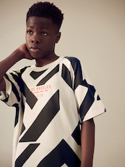 Ecru/Charcoal Relaxed Fit Short Sleeve All-Over Print 100% Cotton T-Shirt (3-16yrs) - Image 1 of 8