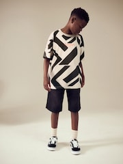 Ecru/Charcoal Relaxed Fit Short Sleeve All-Over Print 100% Cotton T-Shirt (3-16yrs) - Image 2 of 8