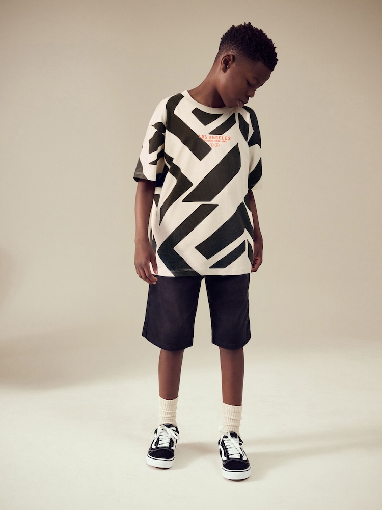 Ecru/Charcoal Relaxed Fit Short Sleeve All-Over Print 100% Cotton T-Shirt (3-16yrs) - Image 2 of 8