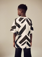 Ecru/Charcoal Relaxed Fit Short Sleeve All-Over Print 100% Cotton T-Shirt (3-16yrs) - Image 3 of 8