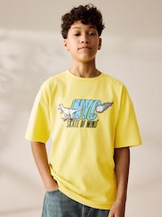 Jaune motif dinosaure - T-shirt décontracté à manches courtes imprimé graphique (3-16ans) - Image 1 of 8