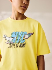 Jaune motif dinosaure - T-shirt décontracté à manches courtes imprimé graphique (3-16ans) - Image 4 of 8