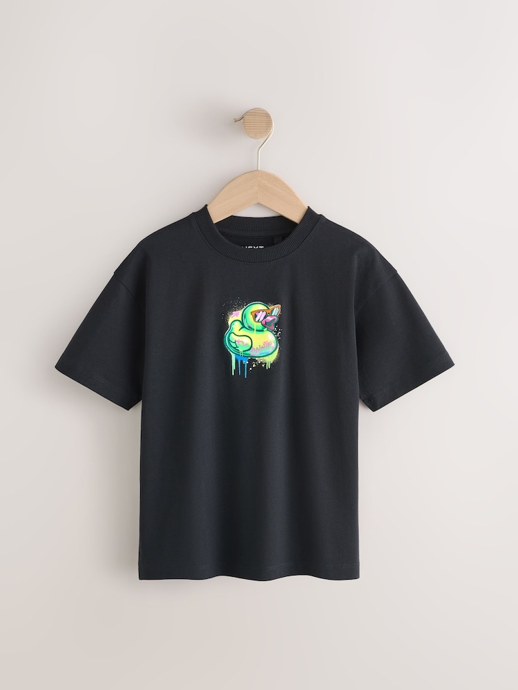 Noir Graffiti Canard - T-shirt décontracté à manches courtes imprimé graphique (3-16ans) - Image 1 of 4