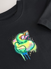 Noir Graffiti Canard - T-shirt décontracté à manches courtes imprimé graphique (3-16ans) - Image 3 of 4
