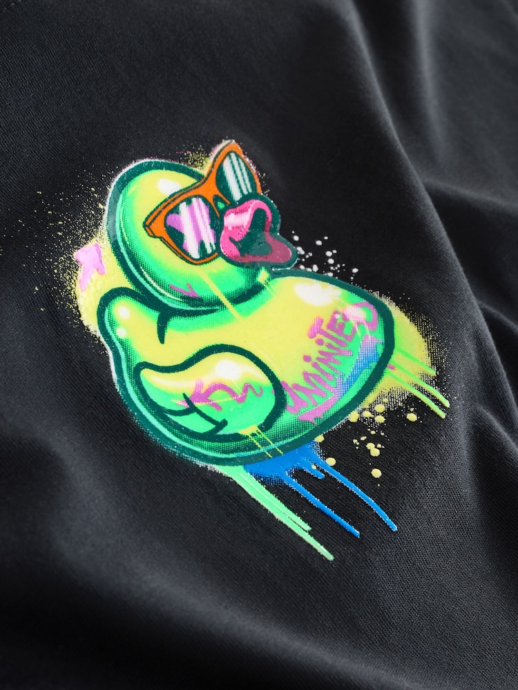 Noir Graffiti Canard - T-shirt décontracté à manches courtes imprimé graphique (3-16ans) - Image 4 of 4