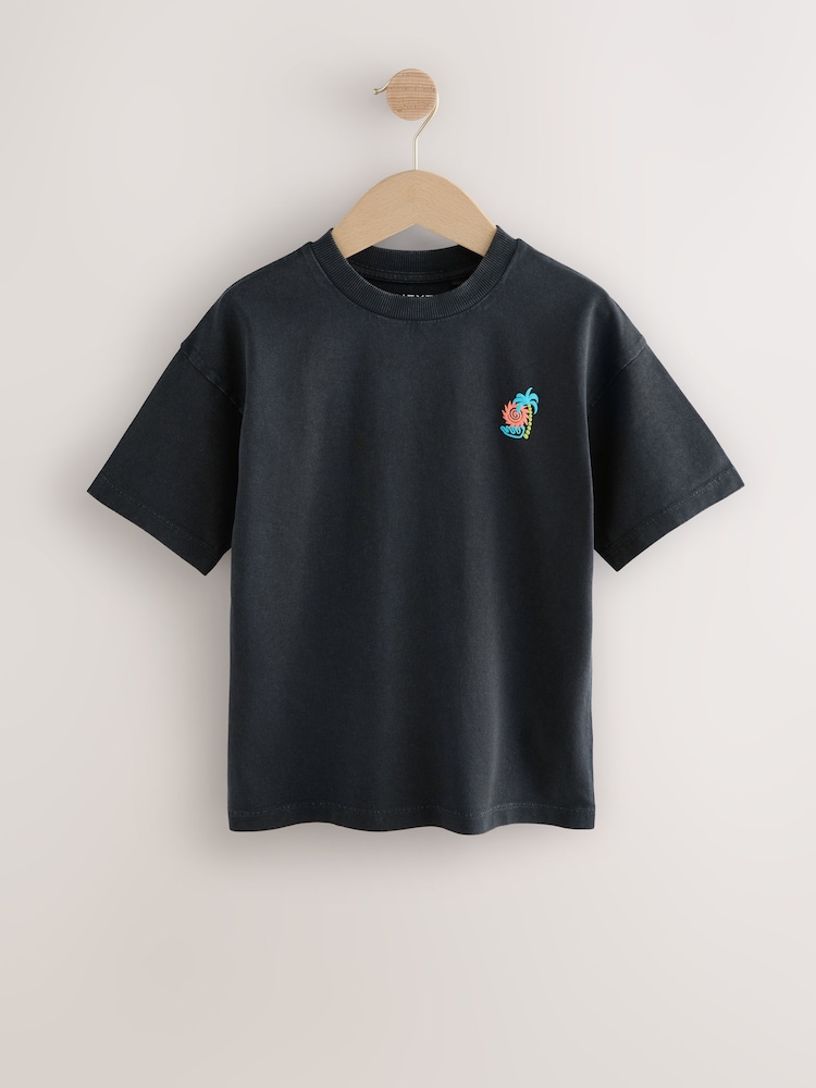 Charcoal Grey Back Print Relaxed Fit Washed Short Sleeve Graphic Print 100% Cotton T-Shirt (3-16yrs) - Image 1 of 5