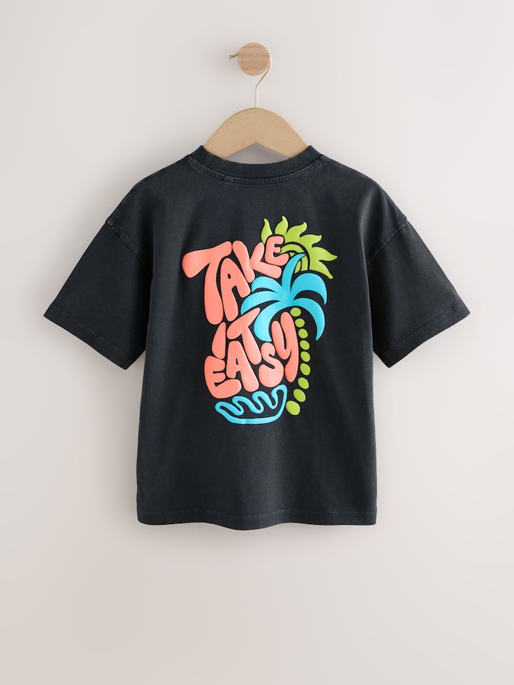 Charcoal Grey Back Print Relaxed Fit Washed Short Sleeve Graphic Print 100% Cotton T-Shirt (3-16yrs) - Image 2 of 5