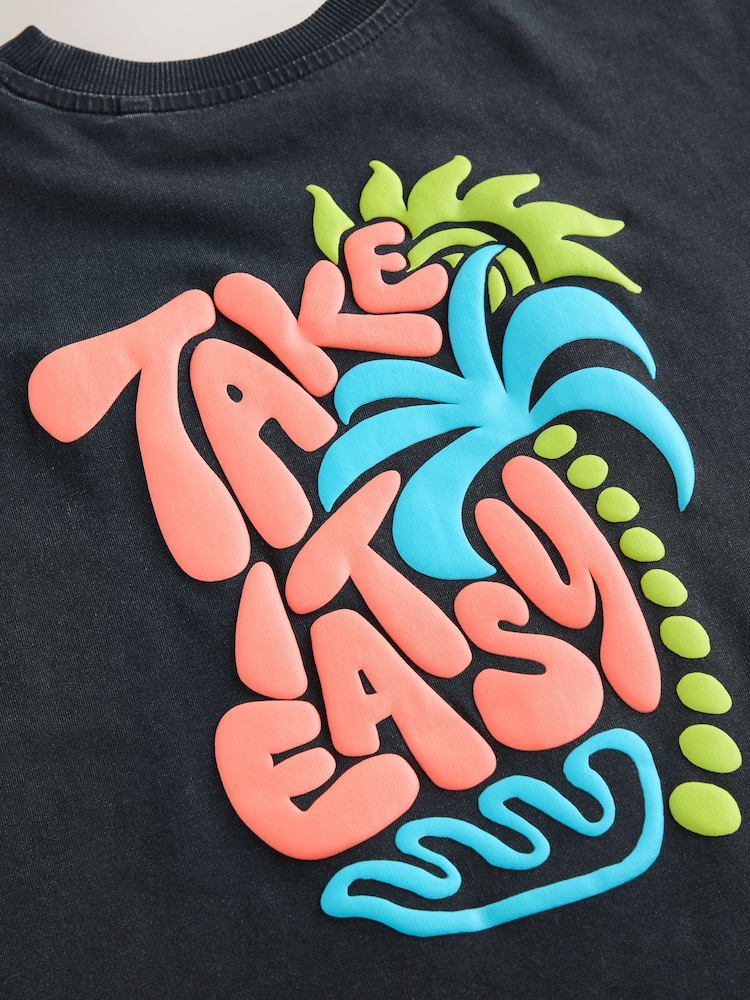 Charcoal Grey Back Print Relaxed Fit Washed Short Sleeve Graphic Print 100% Cotton T-Shirt (3-16yrs) - Image 4 of 5