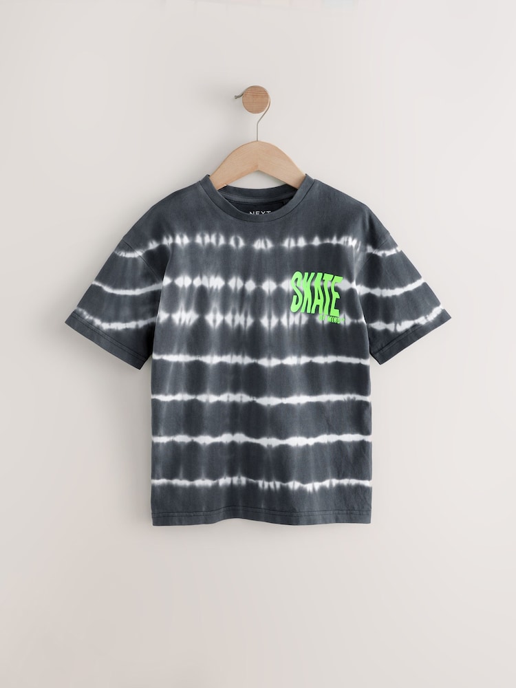 Black/White Relaxed Fit Tie Dye Graphic Print Short Sleeve T-Shirt (3-16yrs) - Image 1 of 4