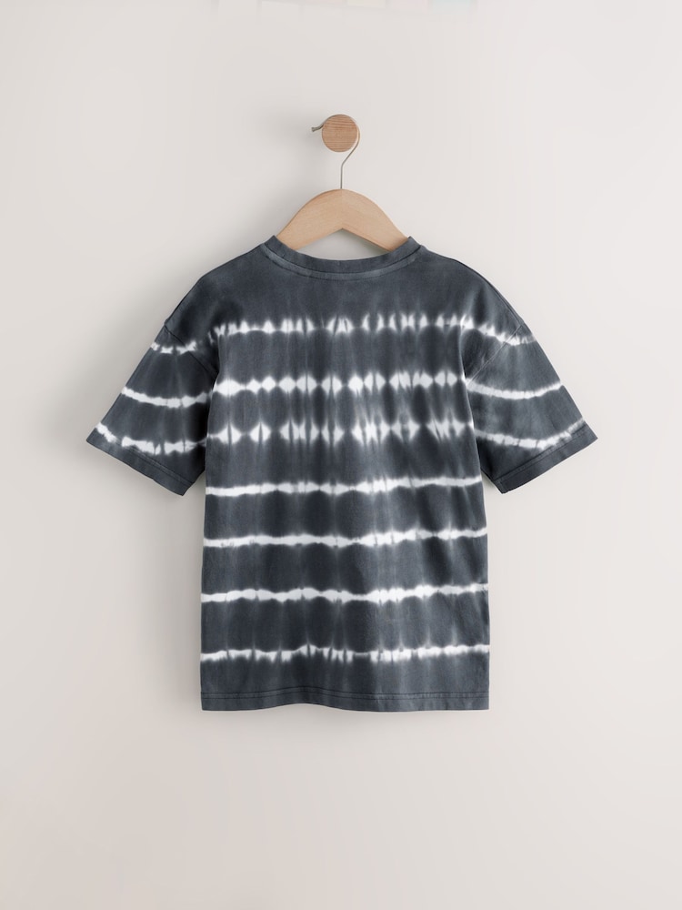 Black/White Relaxed Fit Tie Dye Graphic Print Short Sleeve T-Shirt (3-16yrs) - Image 2 of 4