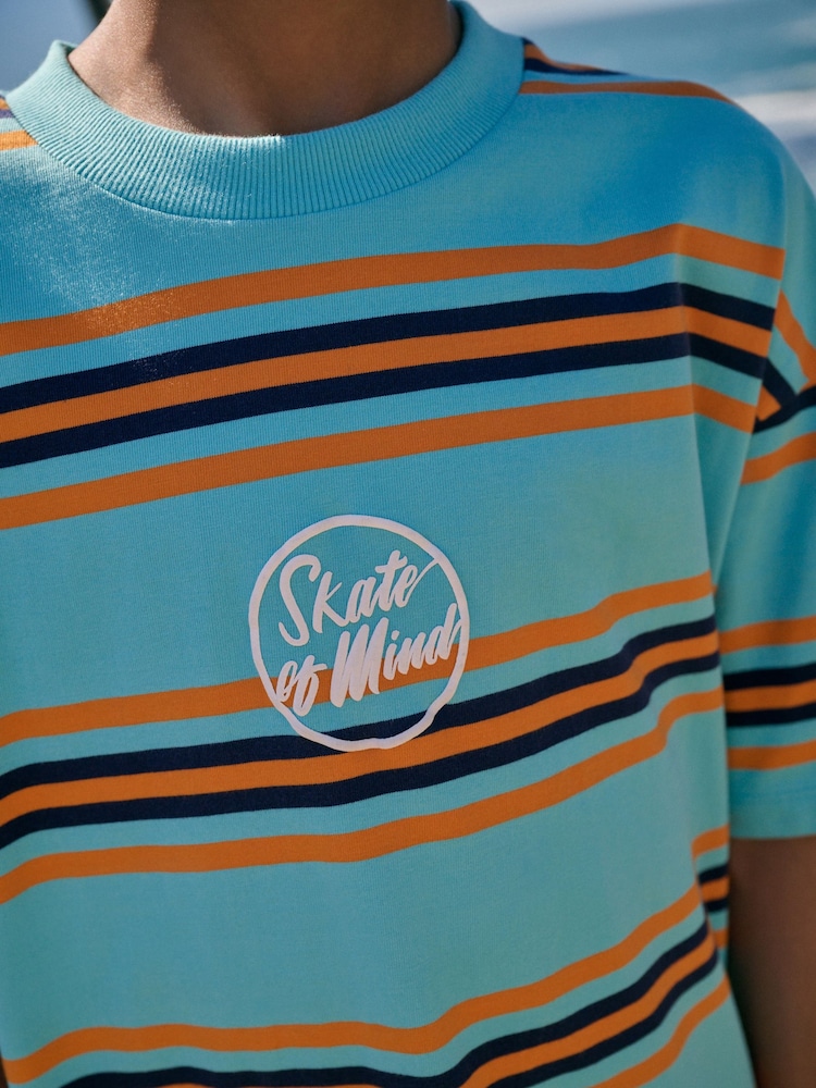 Blue/Orange Stripe Relaxed Fit Short Sleeve T-Shirt (3-16yrs) - Image 2 of 8