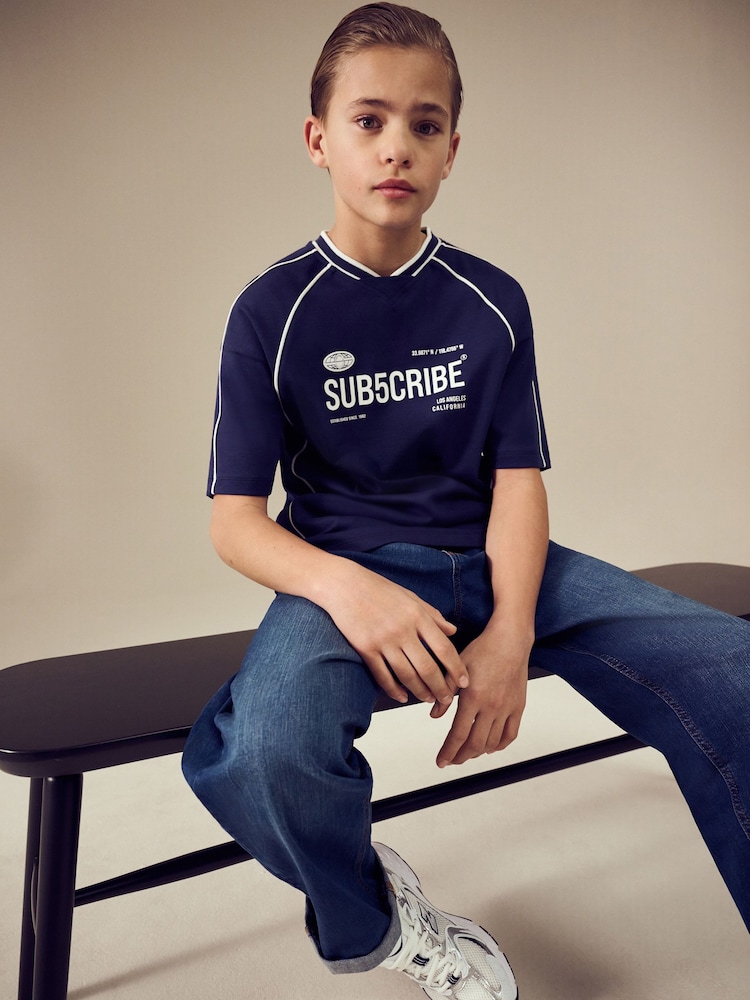 Azul marino - 100% Cotton Sub5cribe Short Sleeve Sports T-Shirt (3-16yrs) - Imagen 2 de 8