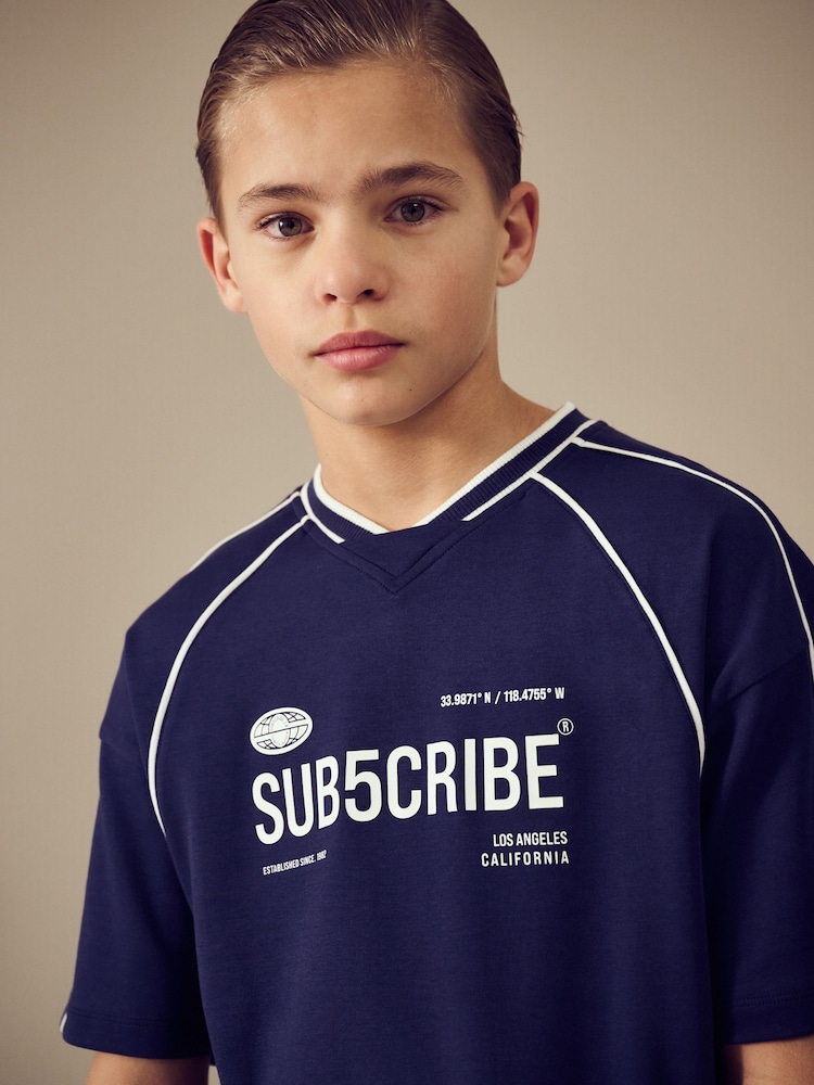 Navy Blue 100% Cotton Sub5cribe Short Sleeve Sports T-Shirt (3-16yrs) - Image 4 of 8