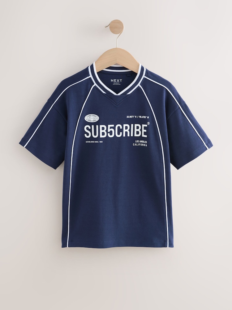 Navy Blue 100% Cotton Sub5cribe Short Sleeve Sports T-Shirt (3-16yrs) - Image 5 of 8