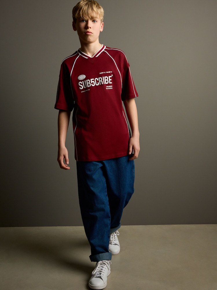 Burgundy Red 100% Cotton Sub5cribe Short Sleeve Sports T-Shirt (3-16yrs) - Image 3 of 8