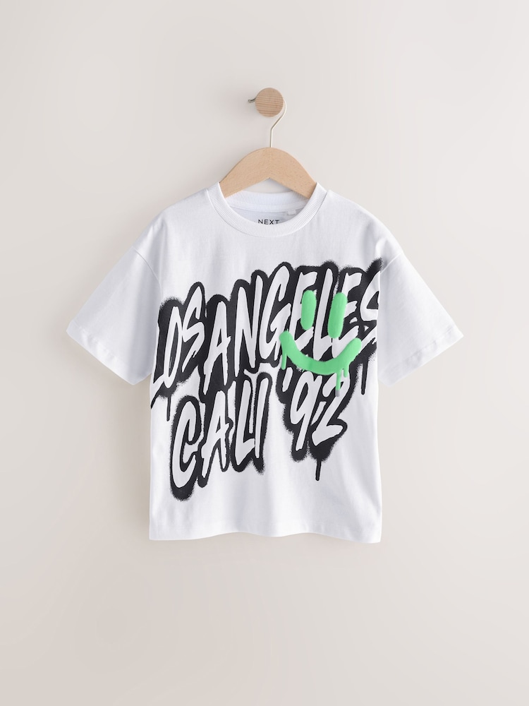 Blanc Graffiti LA - T-shirt décontracté à manches courtes imprimé graphique (3-16ans) - Image 5 of 6