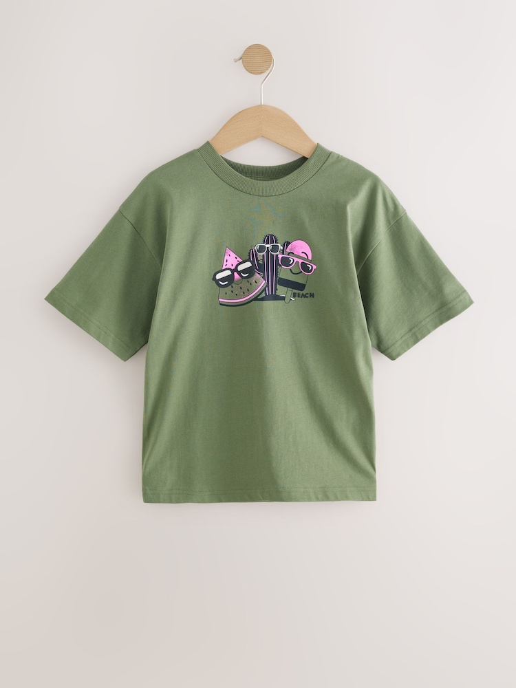 Khaki Green Back Print Relaxed Fit Short Sleeve Graphic Print T-Shirt (3-16yrs) - Image 1 of 5