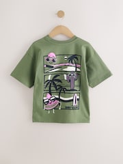 Khaki Green Back Print Relaxed Fit Short Sleeve Graphic Print T-Shirt (3-16yrs) - Image 2 of 5
