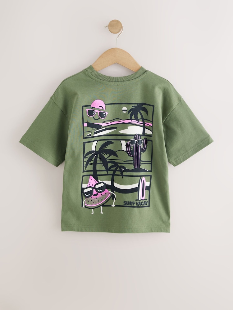 Khaki Green Back Print Relaxed Fit Short Sleeve Graphic Print T-Shirt (3-16yrs) - Image 2 of 5