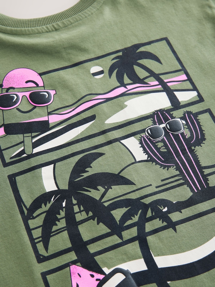 Khaki Green Back Print Relaxed Fit Short Sleeve Graphic Print T-Shirt (3-16yrs) - Image 5 of 5