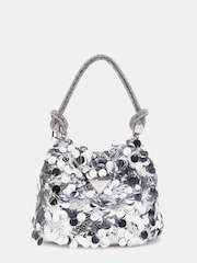 Guess Silver Sequin Top Handle Pouch Bag - Imagen 1 de 4