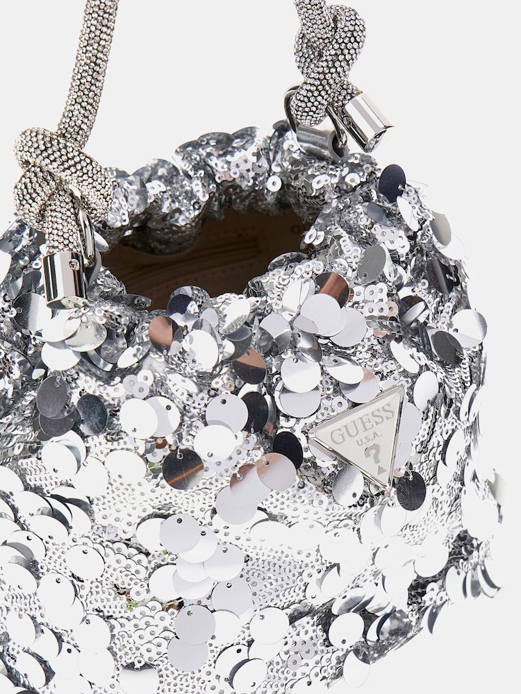 Guess Silver Sequin Top Handle Pouch Bag - Imagen 4 de 4