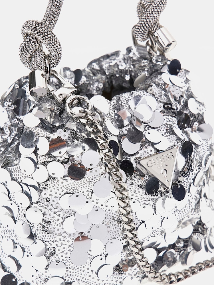 Guess Silver Sequin Top Handle Pouch Bag - Image 4 of 4
