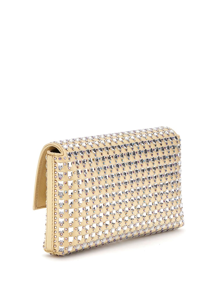 Guess Gold Diamante Zalina Flap Clutch Cross-Body Bag - Image 2 of 4