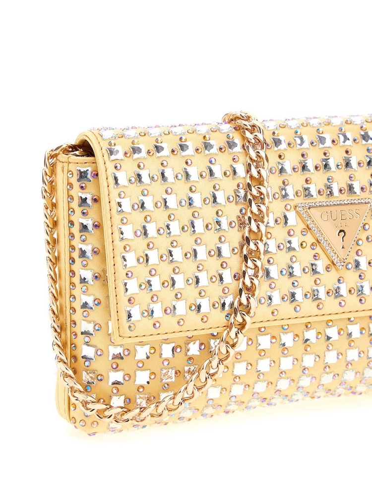 Guess Gold Diamante Zalina Flap Clutch Cross-Body Bag - Image 4 of 4