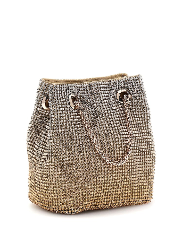 Guess Gold Diamante Zalina 100% Cotton Cross-Body Pouch Bag - Image 2 of 3