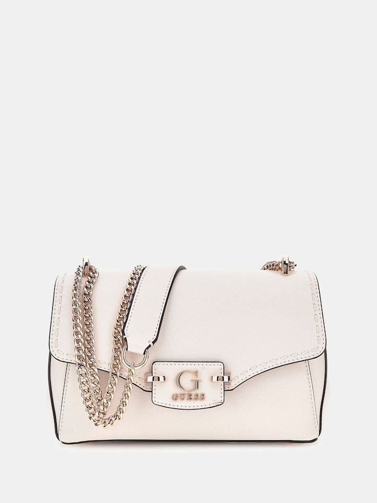 Guess Nastra Convertible Cross-Body White Flap Bag - Image 1 of 3
